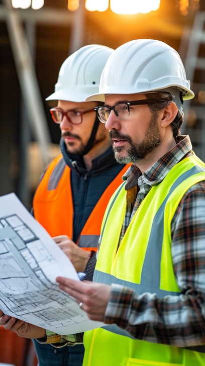Engineers reviewing construction plans